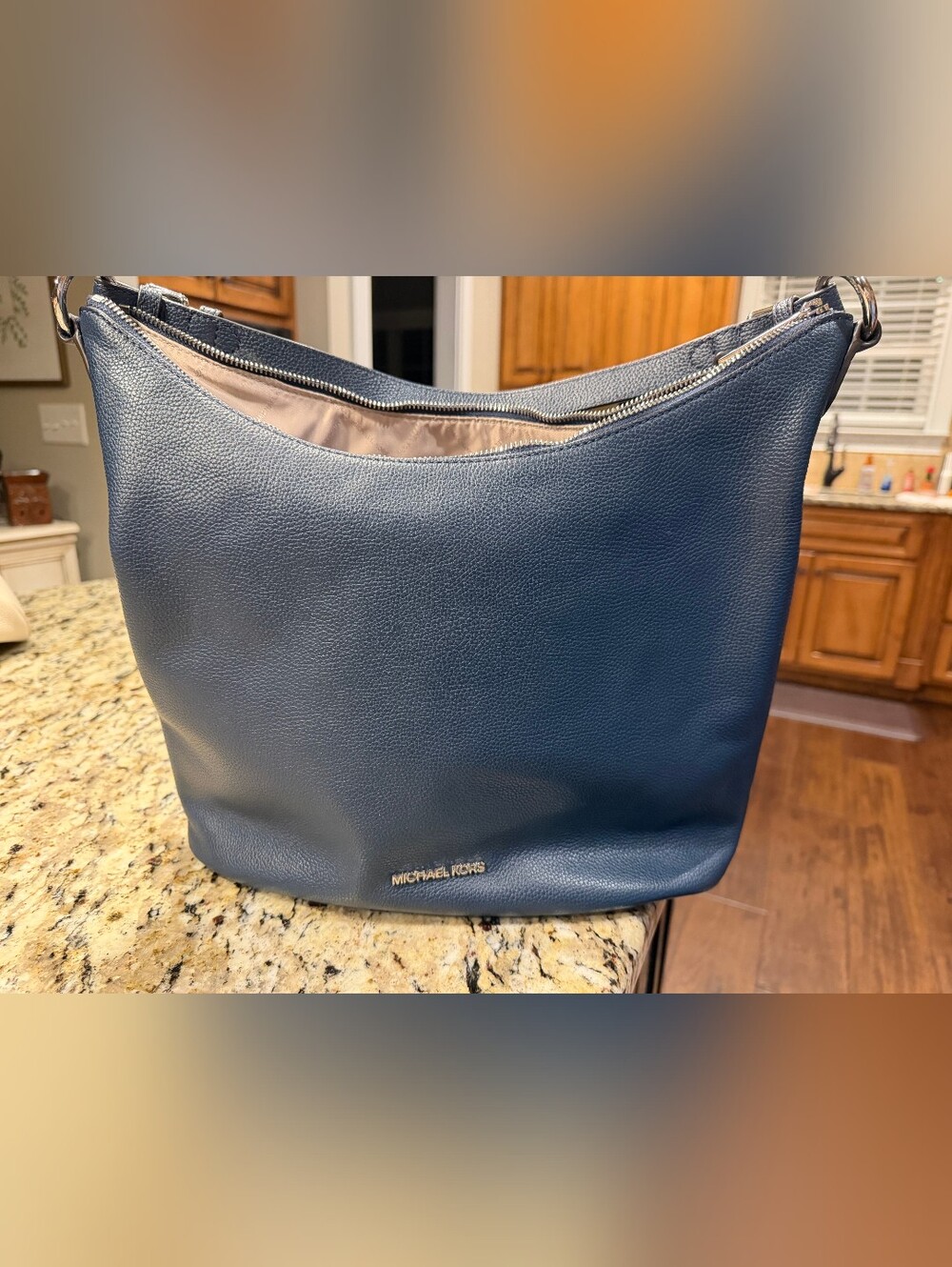 Michael Kors Deep Navy Pebbled Leather Shoulder Bag